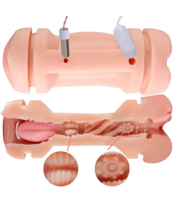 SHEQU - KAY MASTURBADOR DOBLE CON VIBRACIÓN DUAL BOCA Y VAGINA