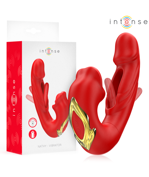 INTENSE - NATHY VIBRADOR DOBLE CON BOCA ESTIMULADORA MULTIFUNCIÓN ROJO