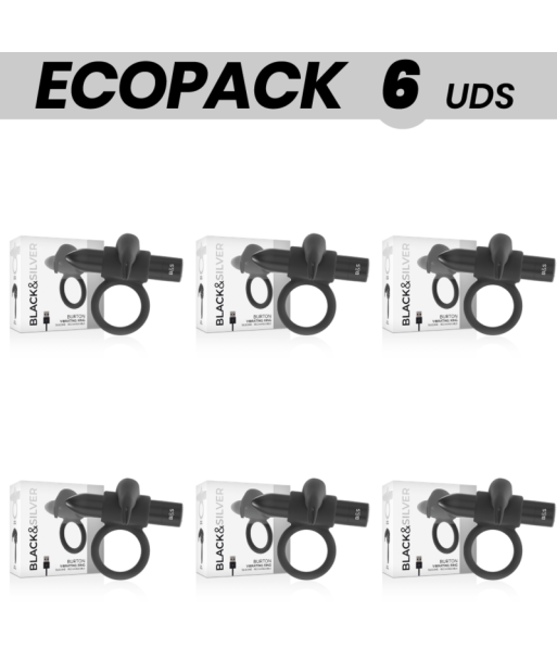 ECOPACK 6 UDS - BLACKandSILVER BURTON ANILLO 10 MODOS VIBRACION NEGRO