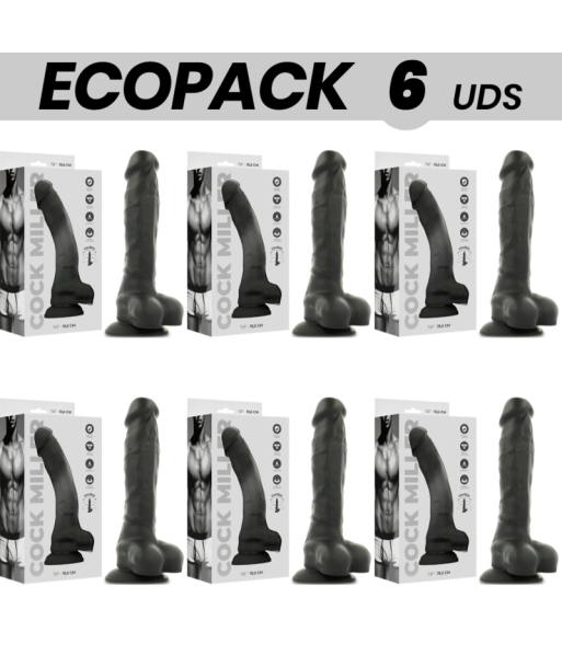 ECOPACK 6 UDS - COCK MILLER SILICONA DENSITY COCKSIL ARTICULABLE NEGRO 19,5 CM