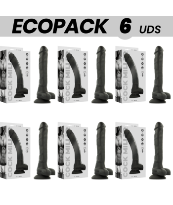 ECOPACK 6 UDS - COCK MILLER SILICONA DENSITY COCKSIL ARTICULABLE NEGRO 24 CM