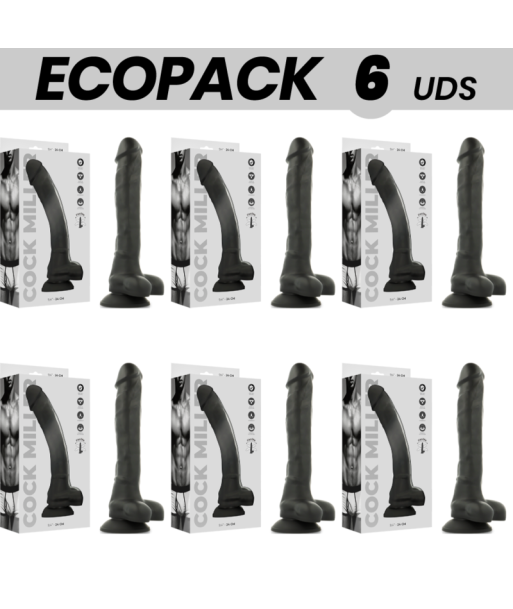 ECOPACK 6 UDS - COCK MILLER SILICONA DENSITY COCKSIL ARTICULABLE NEGRO 24 CM