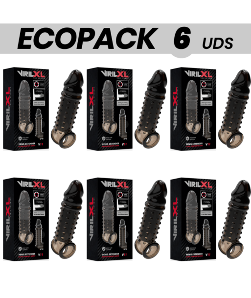 ECOPACK 6 UDS - VIRILXL EXTENSION Y FUNDA DE PENE V11 NEGRO