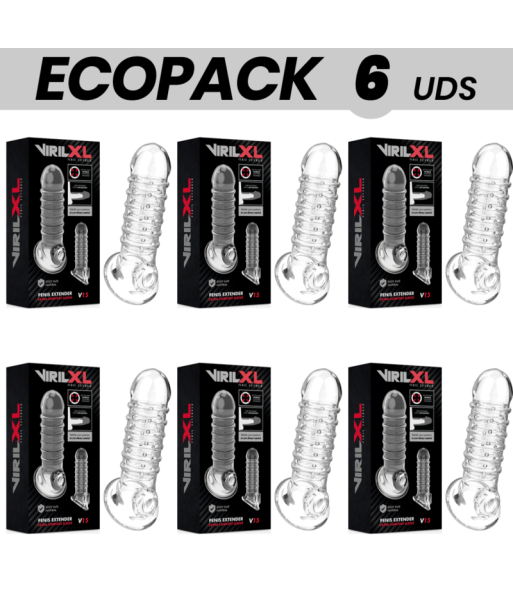 ECOPACK 6 UDS - VIRILXL EXTENSION Y FUNDA DE PENE V15 TRANSPARENTE