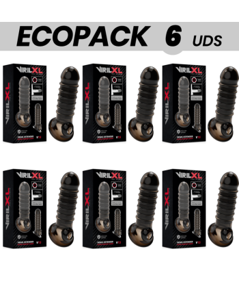 ECOPACK 6 UDS - VIRILXL EXTENSION Y FUNDA DE PENE V15 NEGRO