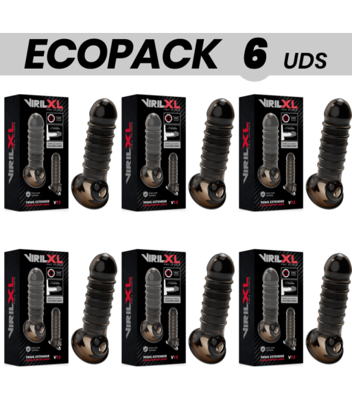 ECOPACK 6 UDS - VIRILXL EXTENSION Y FUNDA DE PENE V15 NEGRO
