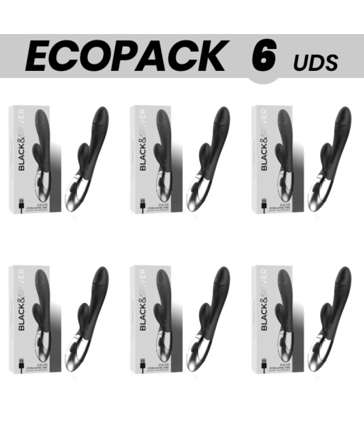 ECOPACK 6 UDS - BLACKandSILVER KALEB VIBRADOR RABBIT SILICON MILTI FUNCION