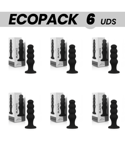 ECOPACK 6 UDS - BLACKandSILVER SCOTT PLUG ANAL SILICONA PREMIUM NEGRO