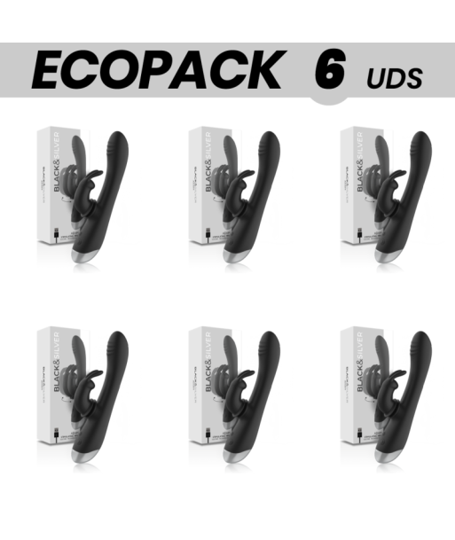 ECOPACK 6 UDS - BLACKandSILVER ADAM ESTIMULADOR RABBIT SILICONA RECARGABLE NEGRO