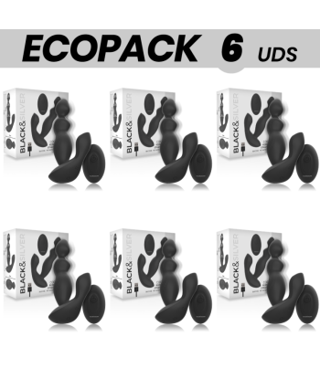 ECOPACK 6 UDS - BLACKandSILVER CORA PLUG PROSTATICO SILICONA CONTROL REMOTO
