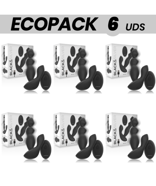 ECOPACK 6 UDS - BLACKandSILVER CORA PLUG PROSTATICO SILICONA CONTROL REMOTO