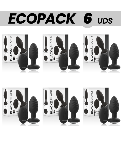 ECOPACK 6 UDS - BLACKandSILVER WELLS PLUG ANAL SILICONA CONTROL REMOTO