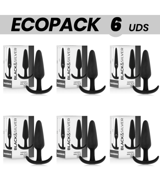 ECOPACK 6 UDS - BLACKandSILVER HANSEL PLUG ANAL SILICONA CON ASA PEQUEÑO