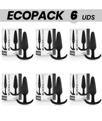 ECOPACK 6 UDS - BLACKandSILVER KAEL PLUG ANAL SILICONA CON ASA MEDIANO