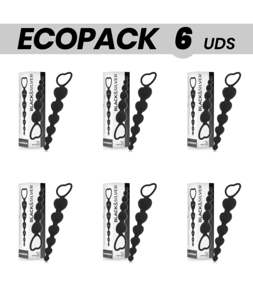 ECOPACK 6 UDS - BLACKandSILVER MILA CADENA ANAL DE CORAZONES 18 CM