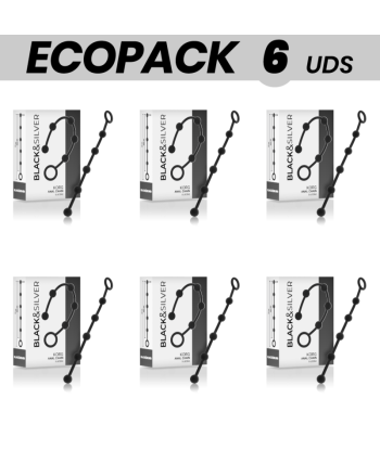 ECOPACK 6 UDS - BLACKandSILVER KORG CADENA ANAL SILICONA 21 CM