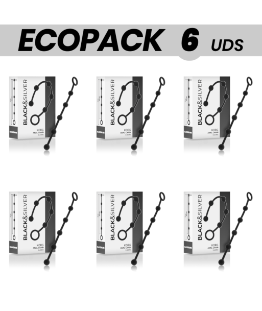 ECOPACK 6 UDS - BLACKandSILVER KORG CADENA ANAL SILICONA 21 CM