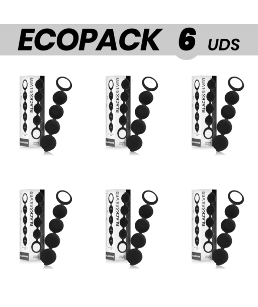 ECOPACK 6 UDS - BLACKandSILVER LENNON PLUG ANAL CON BOLAS ANALES 15 CM