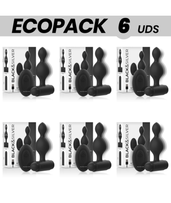 ECOPACK 6 UDS - BLACKandSILVER TUCKER PEQUEÑO PLUG ANAL SILICONA CONTROL REMOTO
