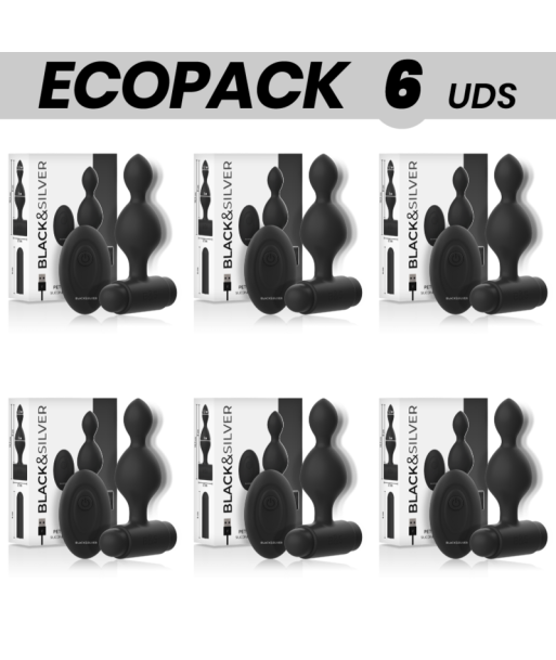 ECOPACK 6 UDS - BLACKandSILVER TUCKER PEQUEÑO PLUG ANAL SILICONA CONTROL REMOTO