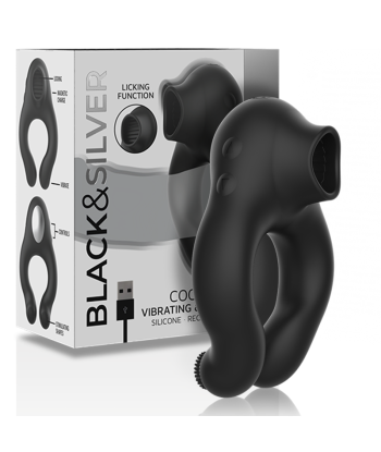 BLACKandSILVER - ANILLO VIBRADOR SILICONA 3 MOTORES RECARGABLE NEGRO
