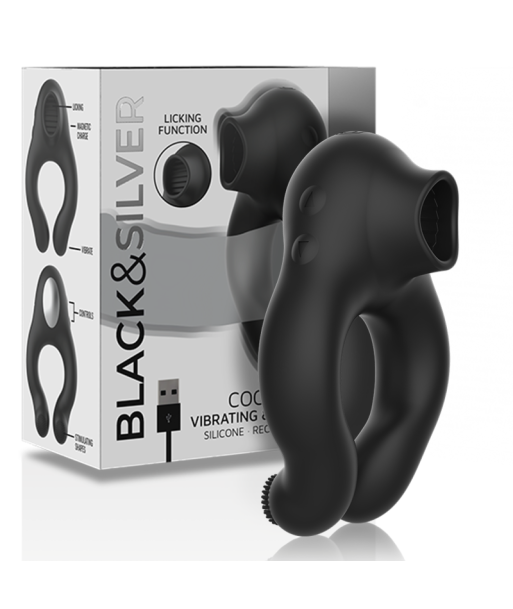 BLACKandSILVER - ANILLO VIBRADOR SILICONA 3 MOTORES RECARGABLE NEGRO