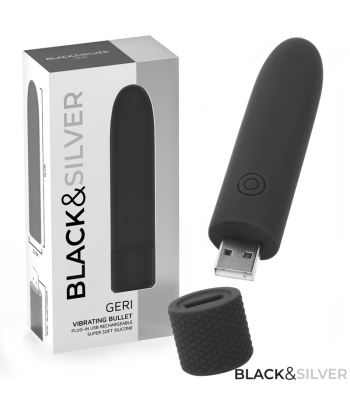 BLACK and SILVER - GERI BALA VIBRADORA RECARGABLE POR USB 8 VIBRACIONES NEGRO 10 X 2.2 CM