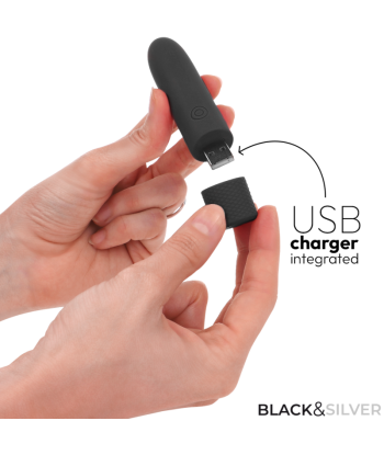 BLACK and SILVER - GERI BALA VIBRADORA RECARGABLE POR USB 8 VIBRACIONES NEGRO 10 X 2.2 CM