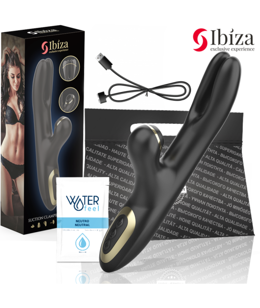 IBIZA - VIBRADOR HI-TECH RABITT POR ONDAS CLITORIALES Y DOBLE PINCHING NEGRO
