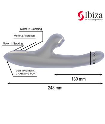 IBIZA - VIBRADOR HI-TECH RABITT POR ONDAS CLITORIALES Y DOBLE PINCHING NEGRO