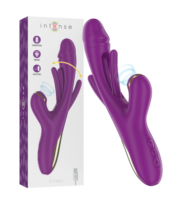 INTENSE - ATENEO VIBRADOR MULTIFUNCIÓN RECARGABLE 7 VIBRACIONES CON LENGUA OSCILANTE Y ONDAS ESTIMULADORAS MORADO