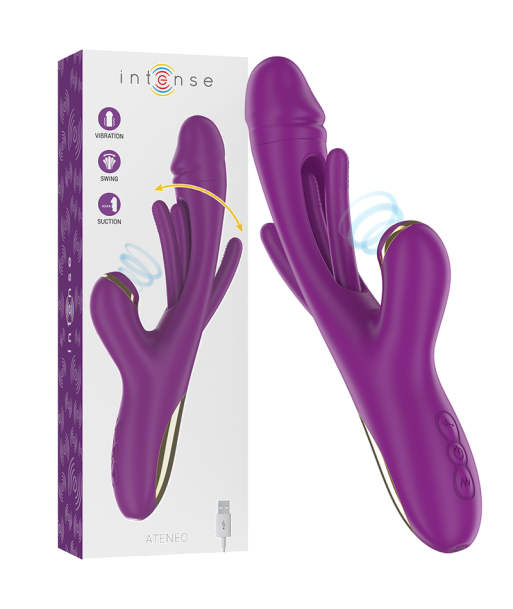 INTENSE - ATENEO VIBRADOR MULTIFUNCIÓN RECARGABLE 7 VIBRACIONES CON LENGUA OSCILANTE Y ONDAS ESTIMULADORAS MORADO