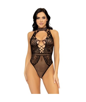 LEG AVENUE - BODY CON ESCOTE HALTER Y ABERTURA ESPALDA DE ENCAJE TALLA ÚNICA