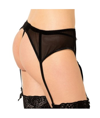 QUEEN LINGERIE - TANGA CON LIGUERO DE ENCAJES NEGRO S-M