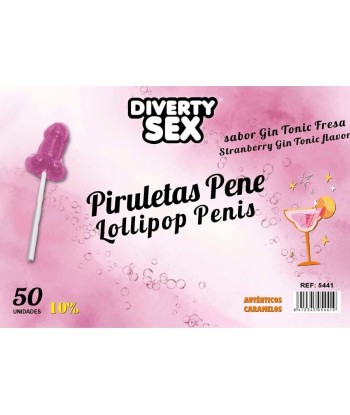 DIABLO GOLOSO - 50 PIRULETAS PENE GIN TONIC FRESA 10 ALCOHOL