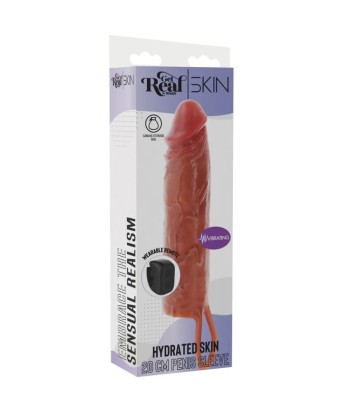 GET REAL - FUNDA HYDRATED SKIN DE SILICONA CON VIBRACIÓN PARA PENE CARAMELO 20 CM