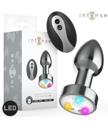 INTENSE - PLUG ANAL DE METAL VIBRADOR CON LUCES LED Y CONTROL REMOTO - TALLA M