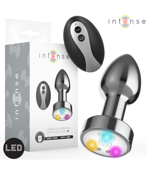INTENSE - PLUG ANAL DE METAL VIBRADOR CON LUCES LED Y CONTROL REMOTO - TALLA M