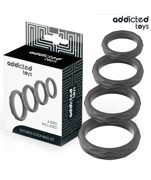 ADDICTED TOYS - SET ANILLOS PENE TEXTURIZADOS 4 TAMAÑOS