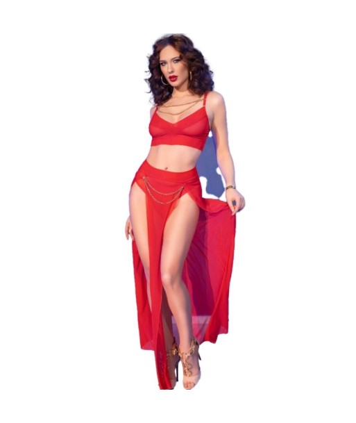 CHILIROSE - CR 4850 SET TOP ROJO Y LEGGINS CON COMPLEMENTOS DORADOS S