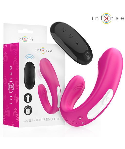 INTENSE - JANET ESTIMULADOR Y VIBRADOR DUAL EN FORMA DE U CON CONTROL REMOTO ROSA