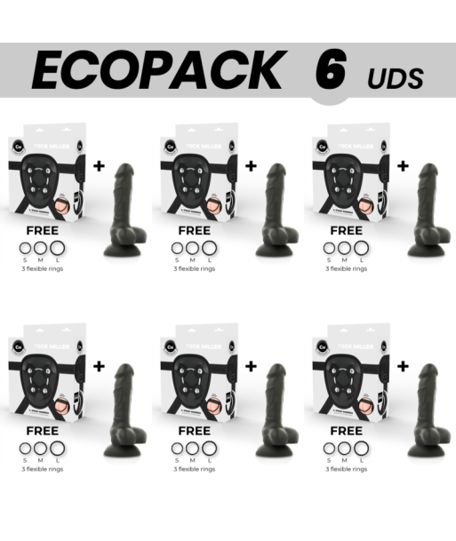 ECOPACK 6 UDS - COCK MILLER ARNES DILDO SILICONA DENSITY COCKSIL ARTICULABLE NEGRO 13 CM