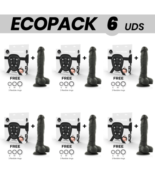ECOPACK 6 UDS - COCK MILLER ARNES SILICONA DENSITY ARTICULABLE COCKSIL NEGRO 19,5 CM