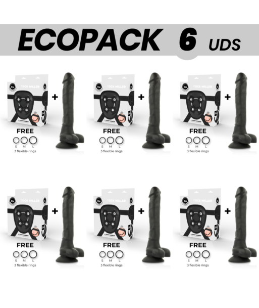 ECOPACK 6 UDS - COCK MILLER ARNES SILICONA DENSITY ARTICULABLE COCKSIL NEGRO 24 CM