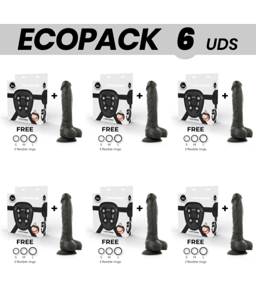 ECOPACK 6 UDS - COCK MILLER ARNES SILICONA DENSITY COCKSIL ARTICULABLE NEGRO 18 CM