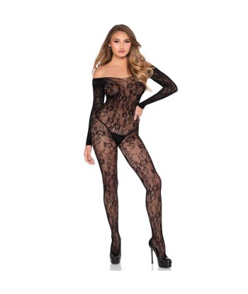 LEG AVENUE - 89366 BODYSTOCKING DE LENCERÍA DE ENCAJE NEGRO - TALLA ÚNICA