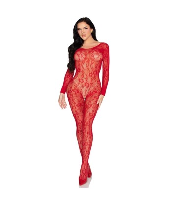 LEG AVENUE - 89366 BODYSTOCKING DE LENCERÍA DE ENCAJE ROJO - TALLA ÚNICA