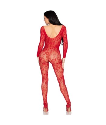 LEG AVENUE - 89366 BODYSTOCKING DE LENCERÍA DE ENCAJE ROJO - TALLA ÚNICA
