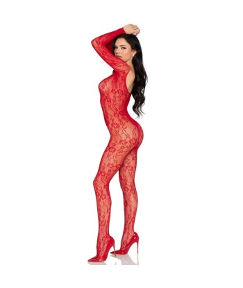 LEG AVENUE - 89366 BODYSTOCKING DE LENCERÍA DE ENCAJE ROJO - TALLA ÚNICA