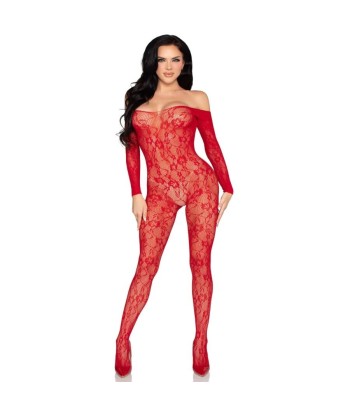 LEG AVENUE - 89366 BODYSTOCKING DE LENCERÍA DE ENCAJE ROJO - TALLA ÚNICA